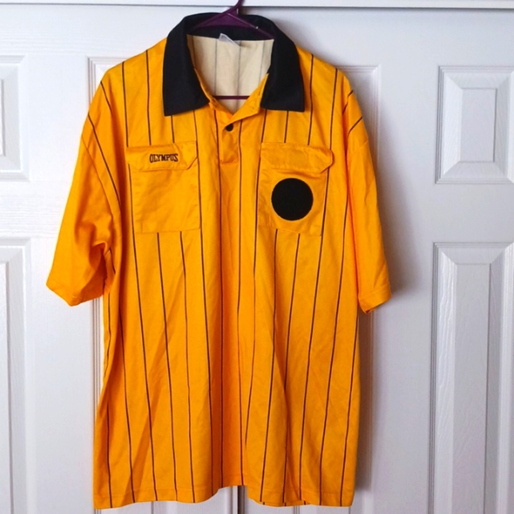 Soccer Referee SS shirt, AXXL, yellow black stripes, 2 front velcro close pocket